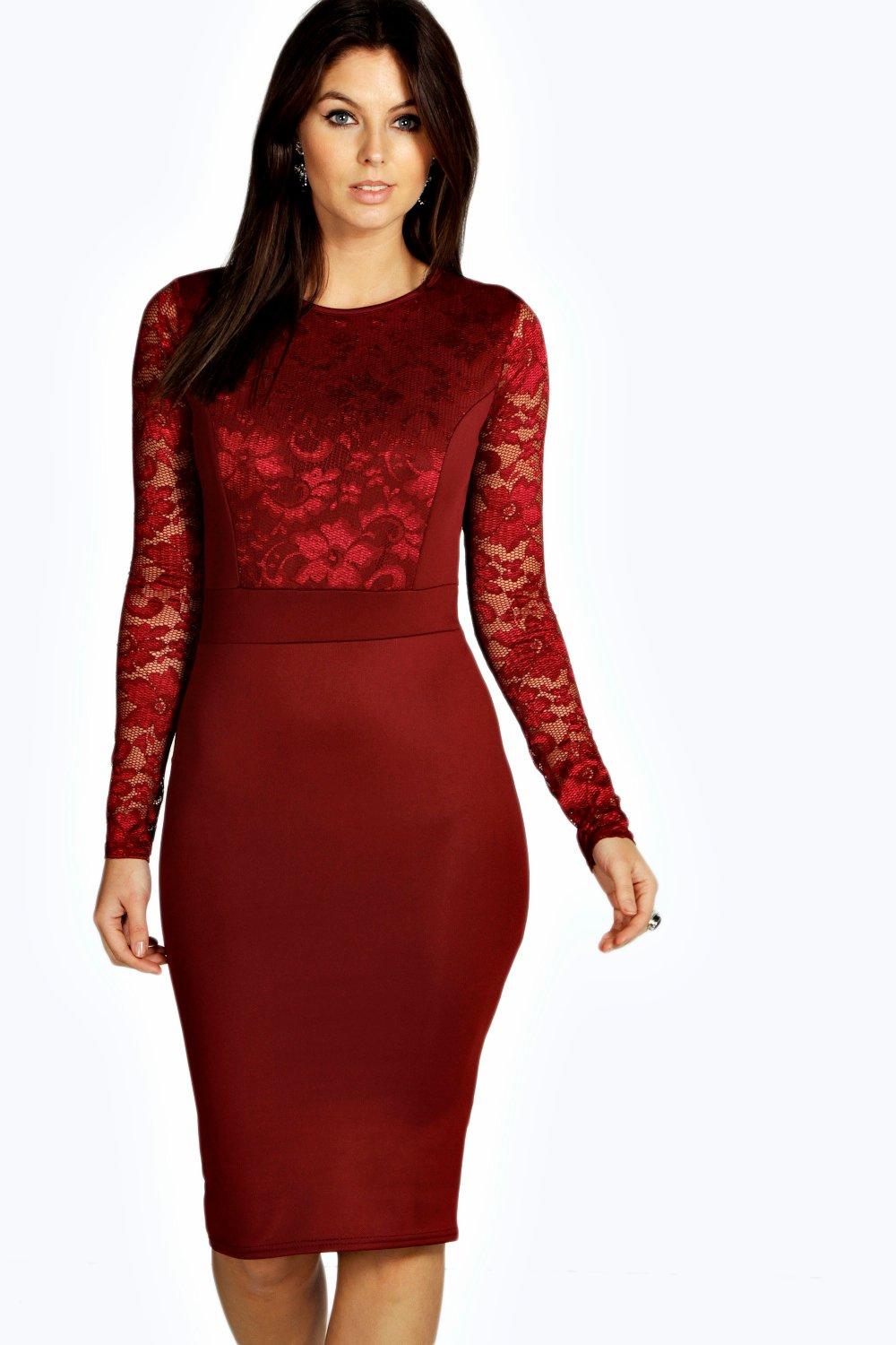 boohoo burgundy lace dress