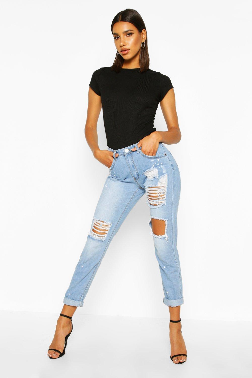 Sara Relaxed Fit Open Knee Boyfriend Jeans | Boohoo