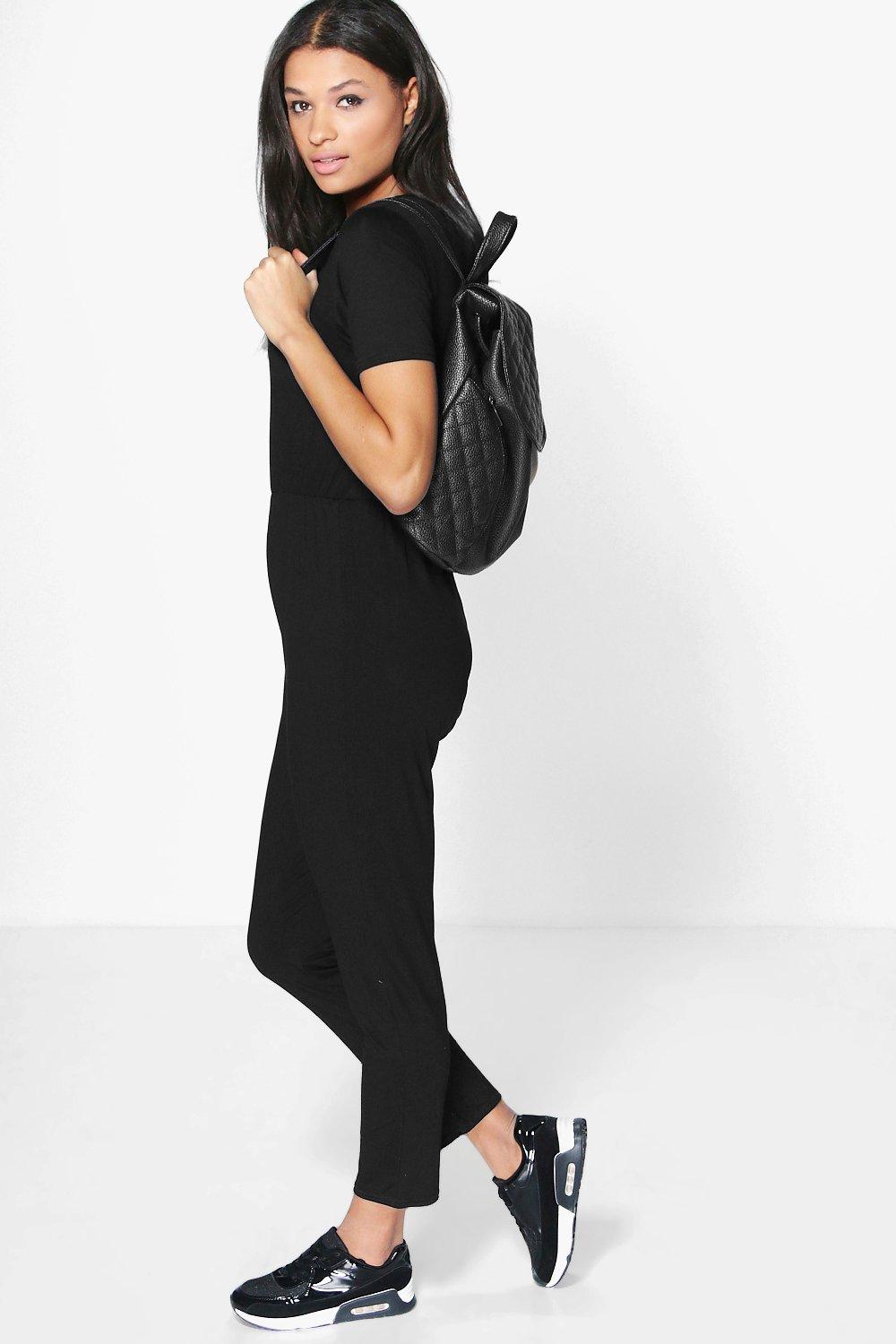 womens black jersey jumpsuit