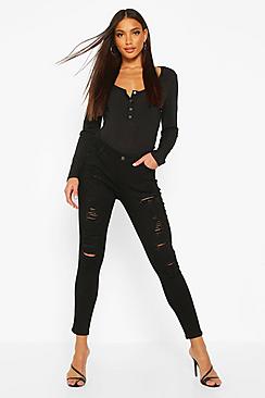 Low Rise Heavy Ripped Skinny Jeans