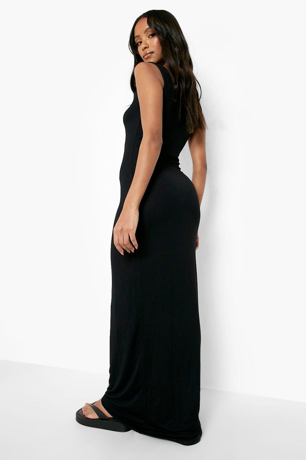 black scoop neck maxi dress