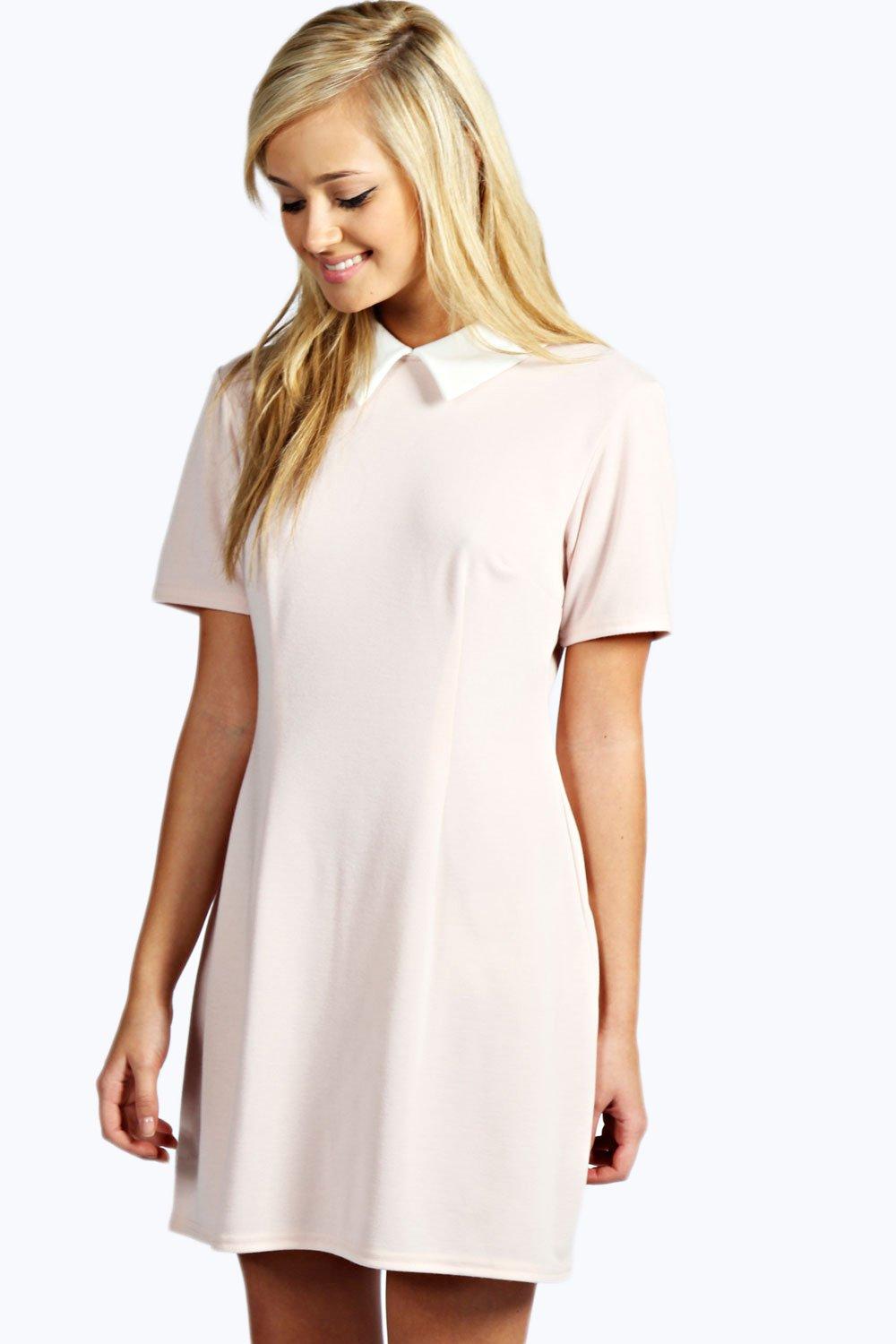 Boohoo Womens Ladies Robin Short Sleeve Contrast Collar Dress DD1B