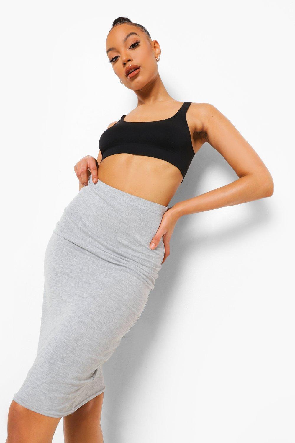 

Basic Midi Jersey Tube Skirt, Серый меланж