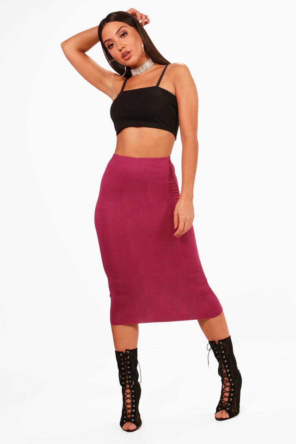 

Basic Midi Jersey Tube Skirt, Пурпурный