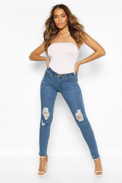 Low Rise Ripped Knee Skinny Jeans