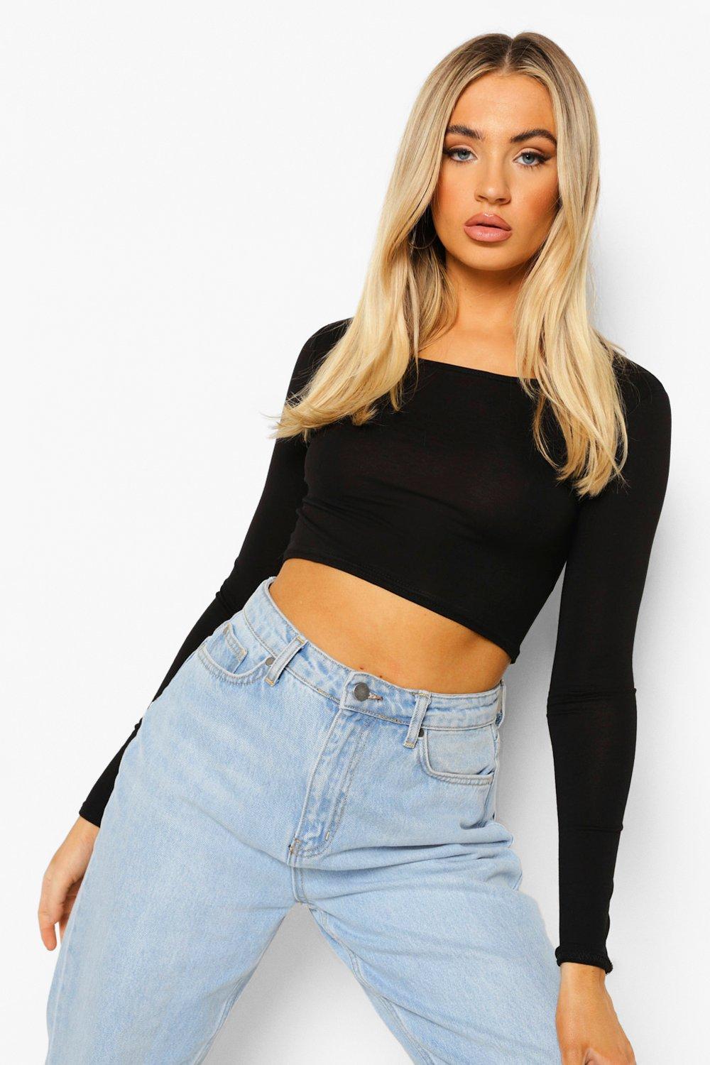 Boohoo Womens Basic Long Sleeve Crop Top Ebay 0069