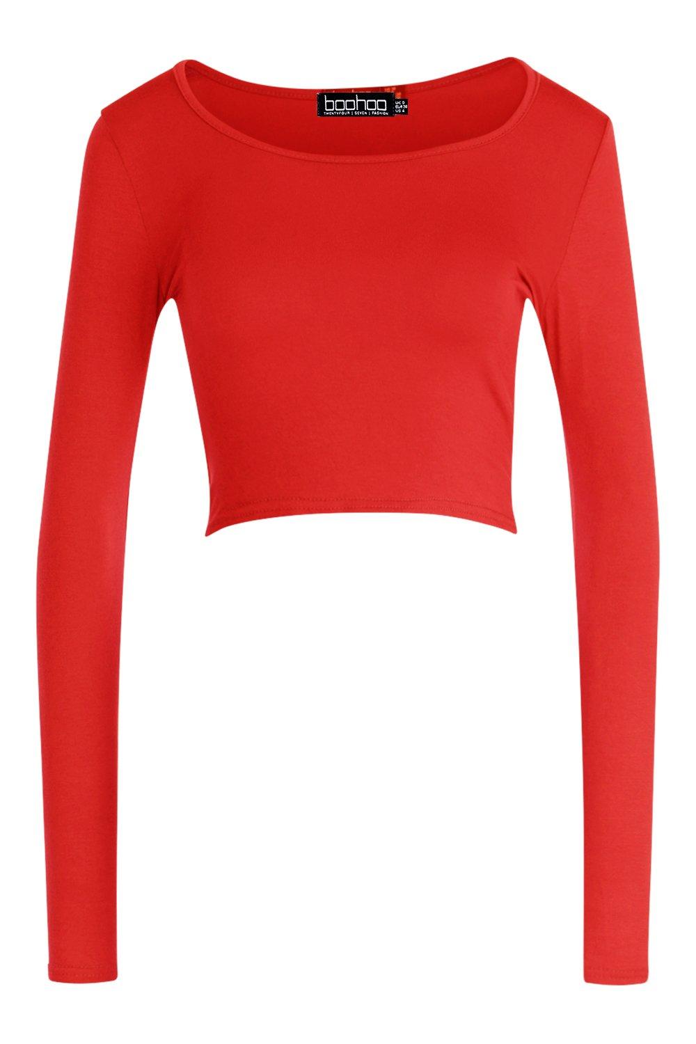 

Базовый Укороченный топ с длинными рукавами, Red