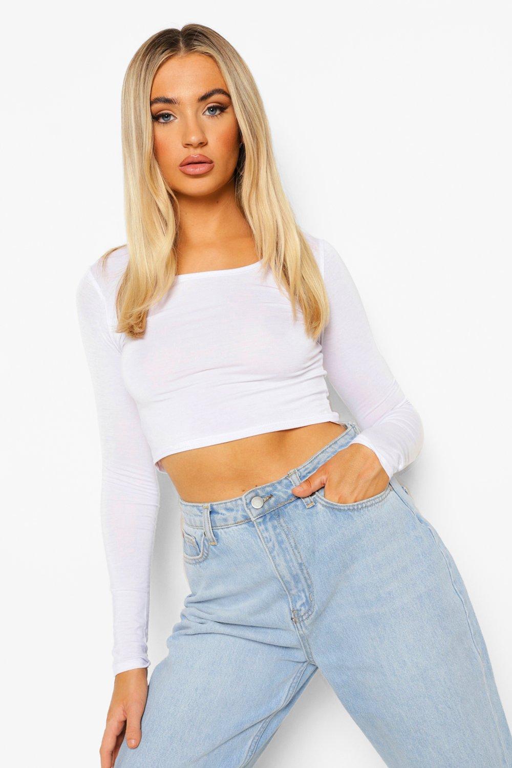 denim long sleeve crop top