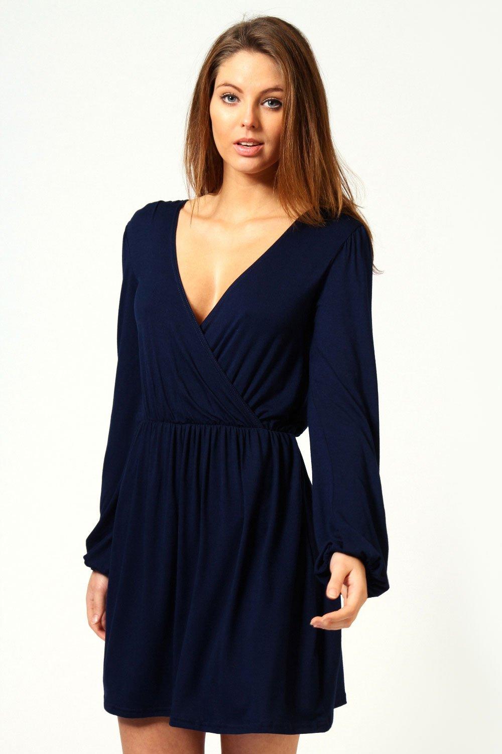 Boohoo Womens Ladies Adriana Jersey Long Sleeve Wrap Dress | eBay