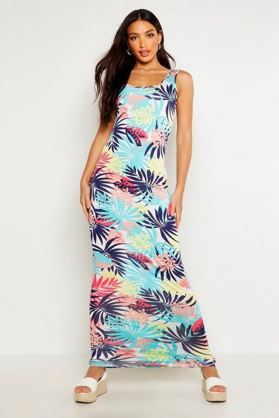 Jenny Tropical Print Scoop Neck Maxi Dress | Boohoo