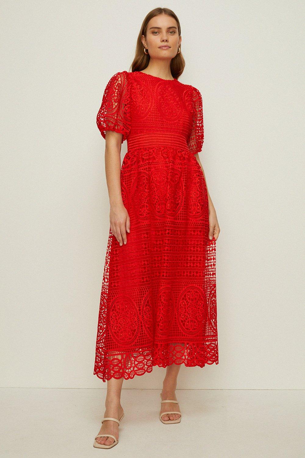 Premium Lace Puff Sleeve Midi Dress Oasis Us