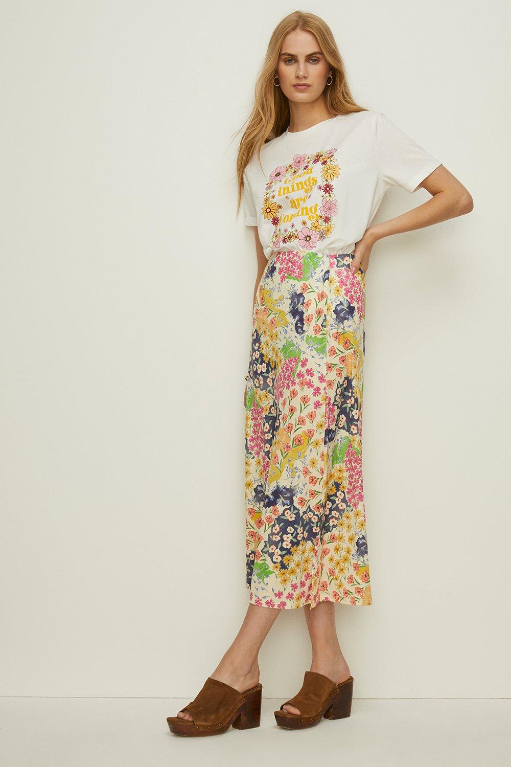 Slinky Jersey Floral Midi Skirt