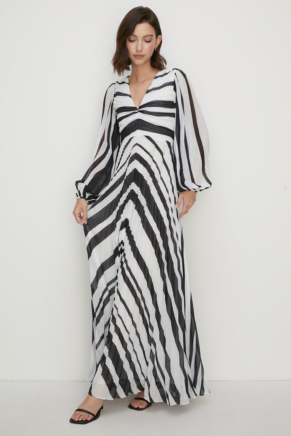 Micro Pleated Stripe Midi Dress