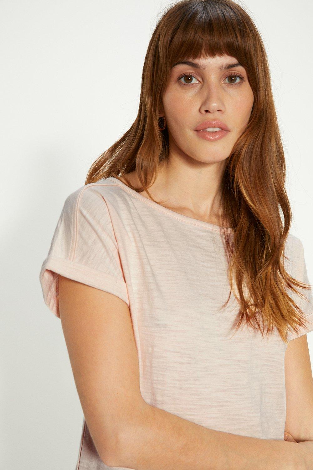 Essential Cotton Slub Roll Sleeve T-shirtsoft pink