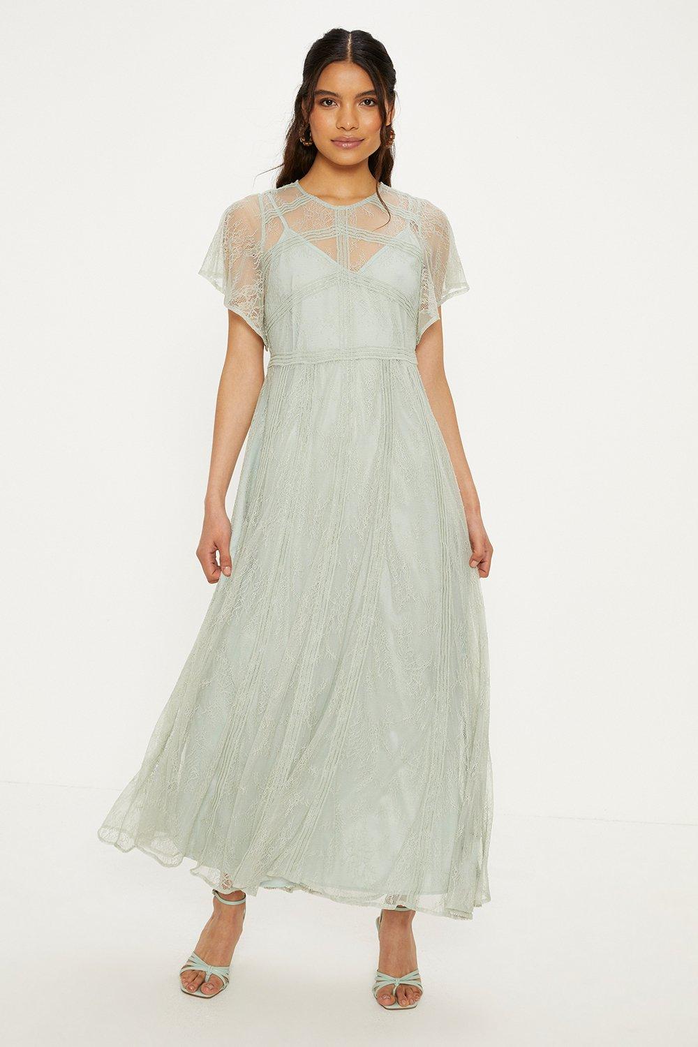 Premium Delicate Lace Maxi Bridesmaids Dresslight green