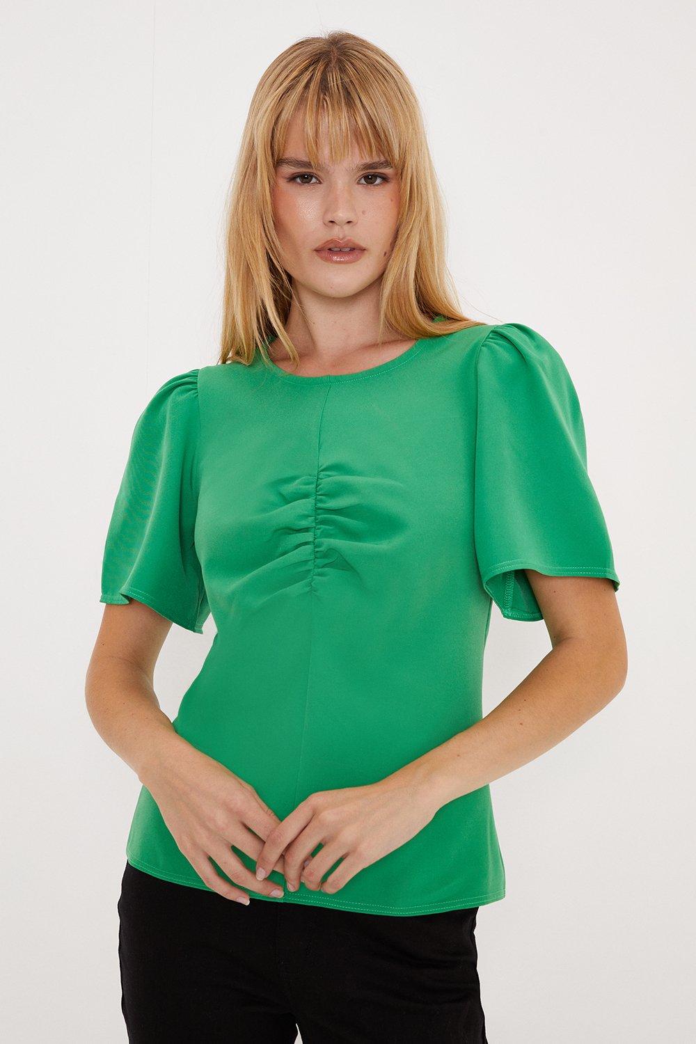 Ruched Front Stretch Crepe Top