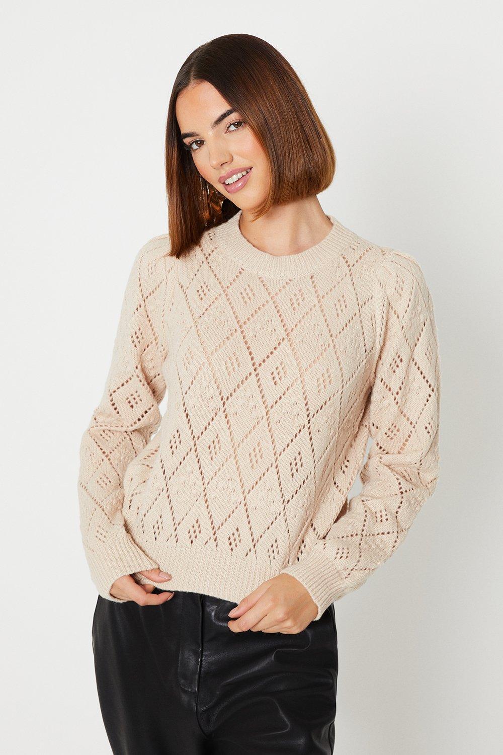 Pretty Pointelle And Bobble Crew Neck Jumpercamel