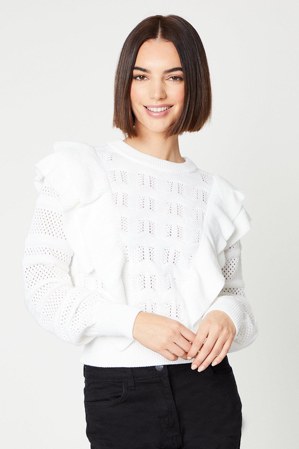 Pointelle Double Frill Detail Jumper