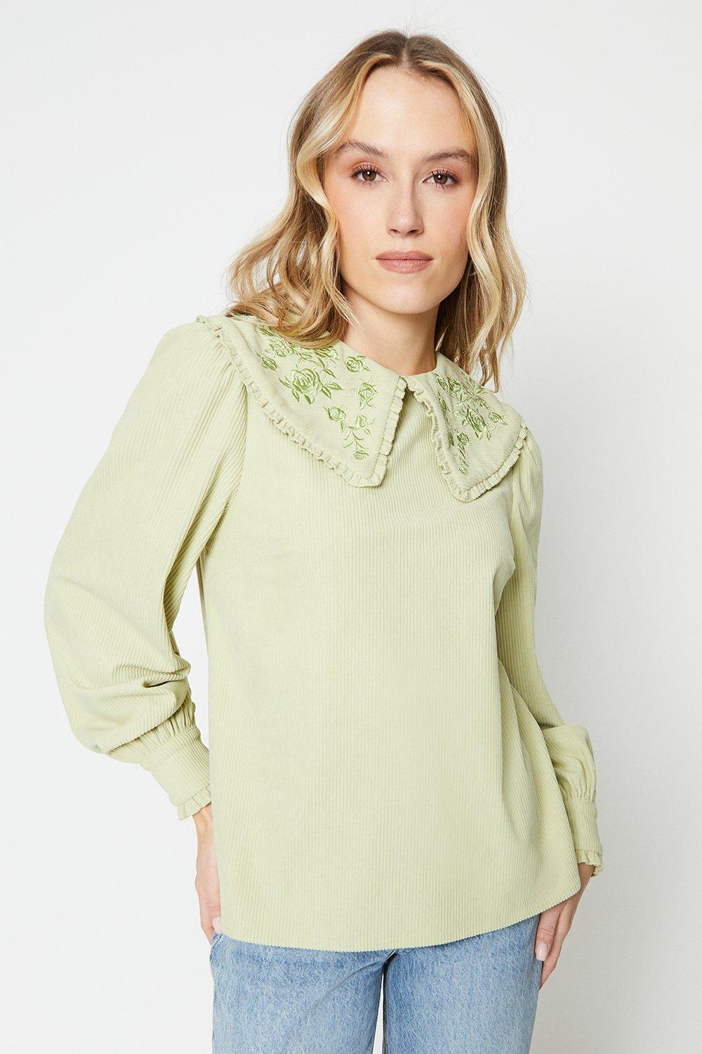 Cord Embroidered Collar Detail Top