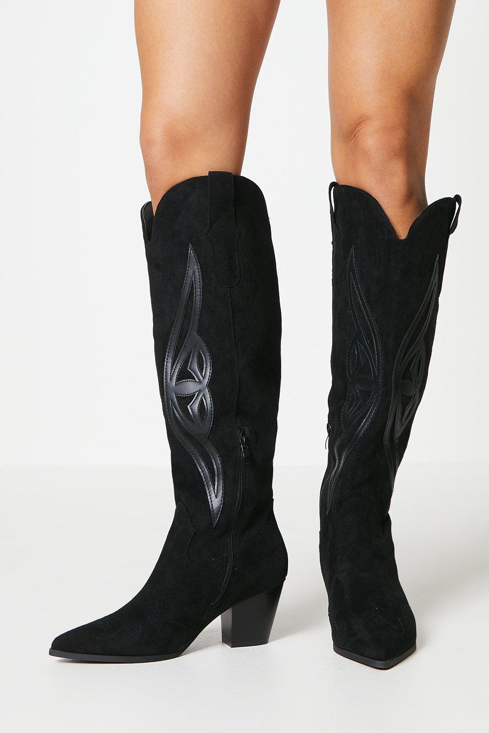 Jorja Overlay Detail Western Knee High Boots