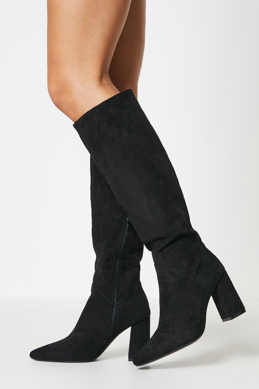 Jemima High Block Heel Pointed Knee Bootsnatural black