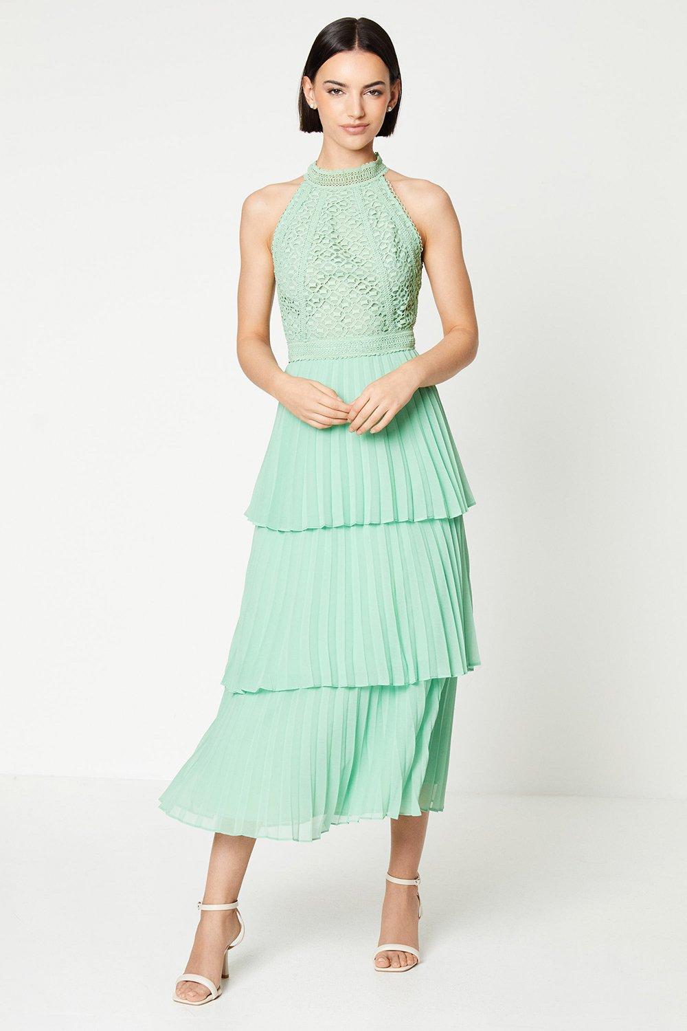 Lace Sleeveless Pleated Tiered Midaxi Dresssage