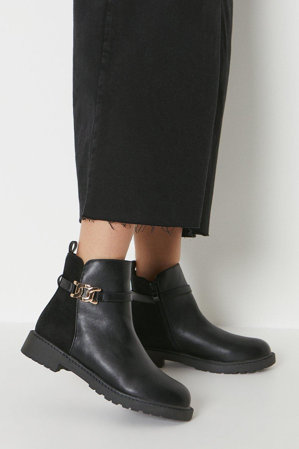 Jolene Metal Trim Detail Cleated Sole Ankle Boots