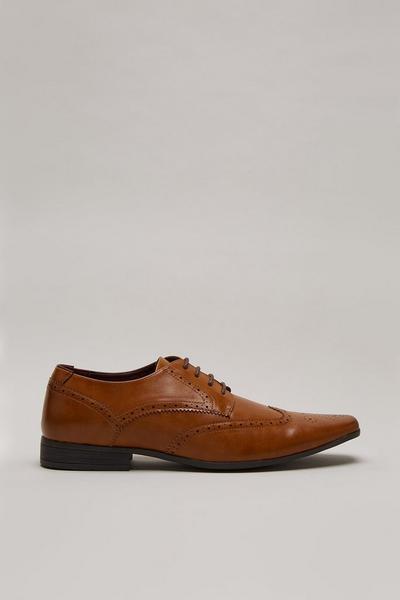 Tan Leather Look Brogue Shoes