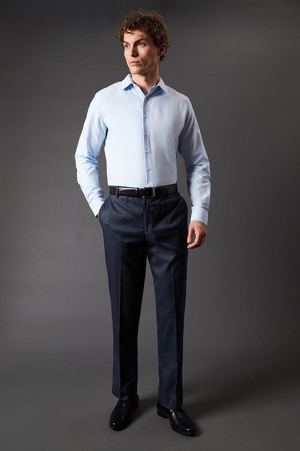 Tonic Blue Stretch Tailored Fit Smart Trousers