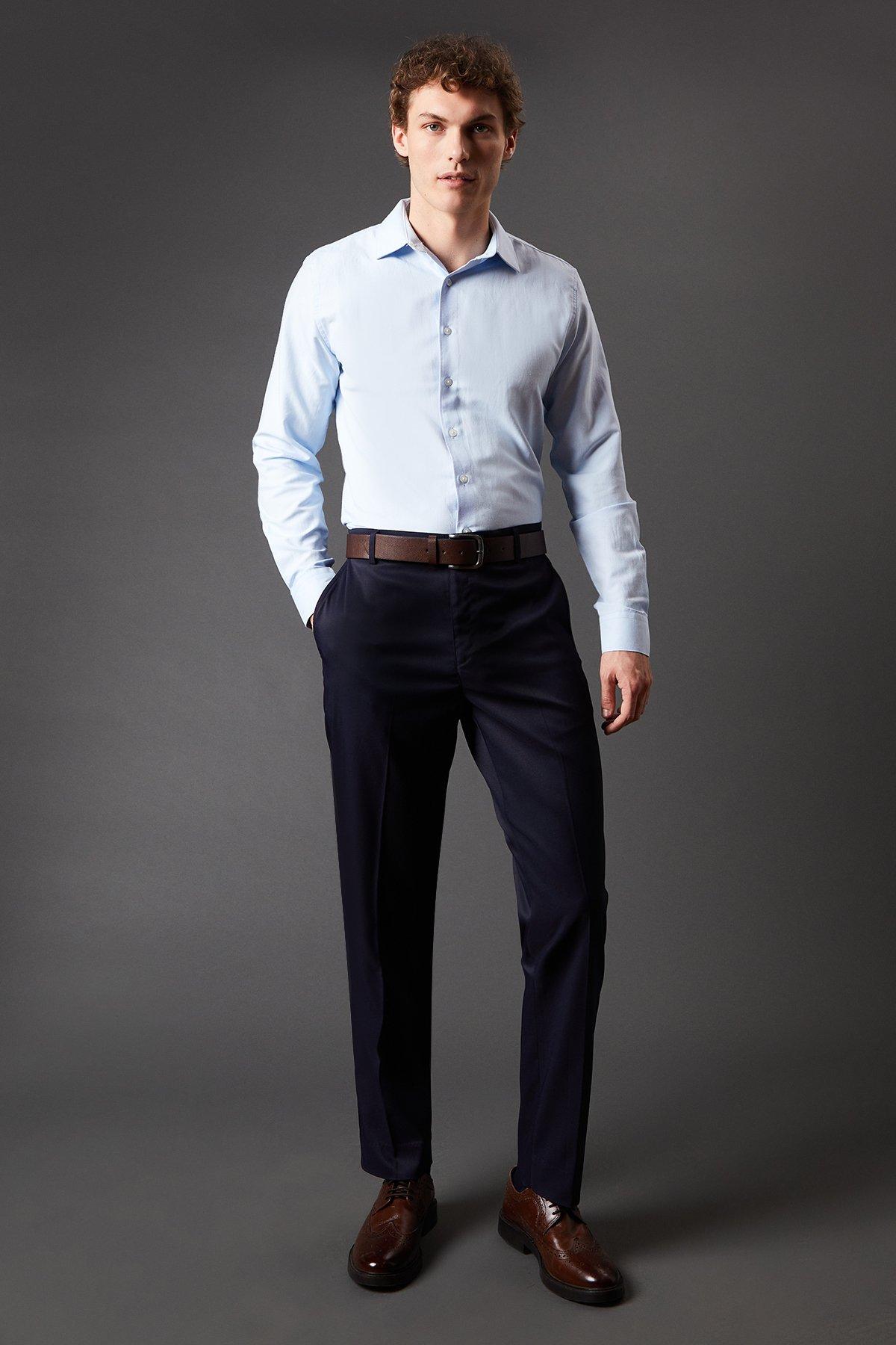 Navy Twill Stretch Slim Fit Smart Trousers