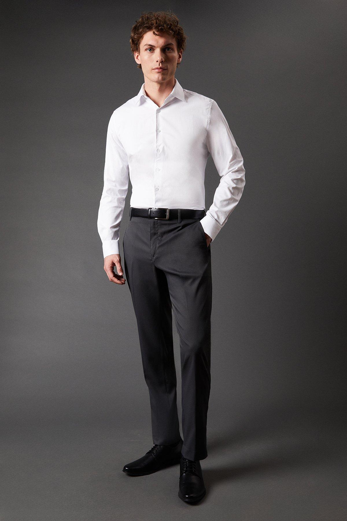 Khaki Twill Stretch Slim Fit Smart Trousers