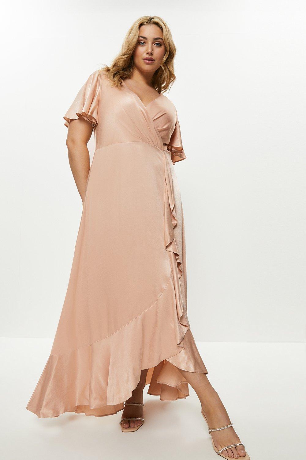 Plus Size Angel Sleeve Wrap Front Maxi Dress - Pink