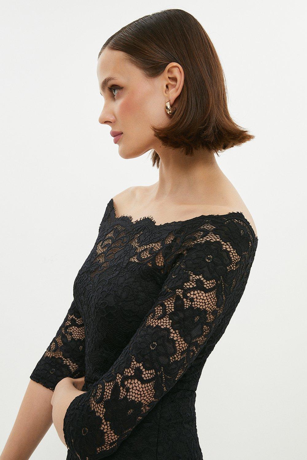 bardot lace bodycon dress