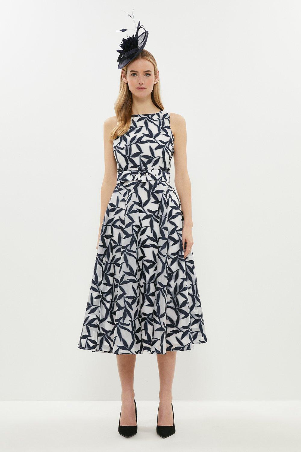 Belted Jacquard Fit And Flare Dress - Mono