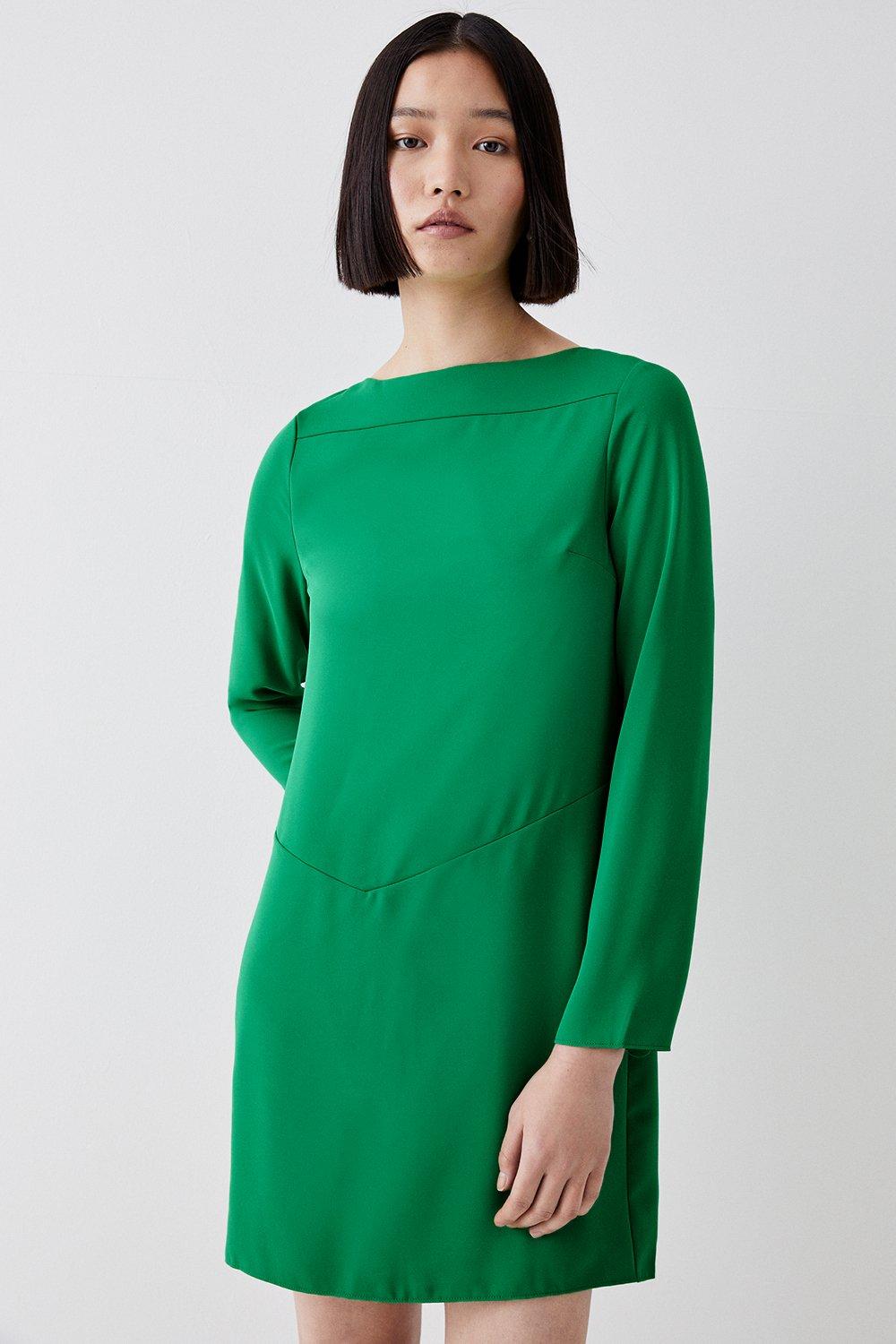 Seam Detail Crepe Shift Dress - Bright Green