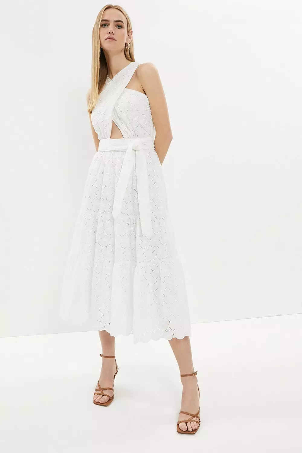 Ever New Petite halter neck pleated midi dress in white