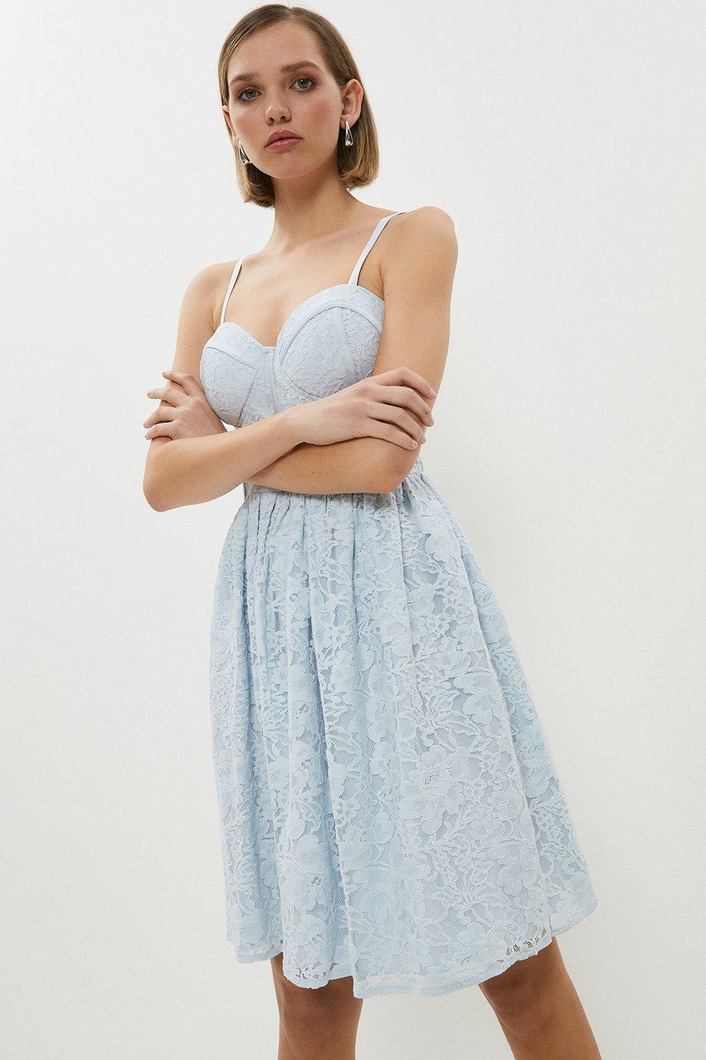 Lace Bustier Mini Dress - Pale Blue