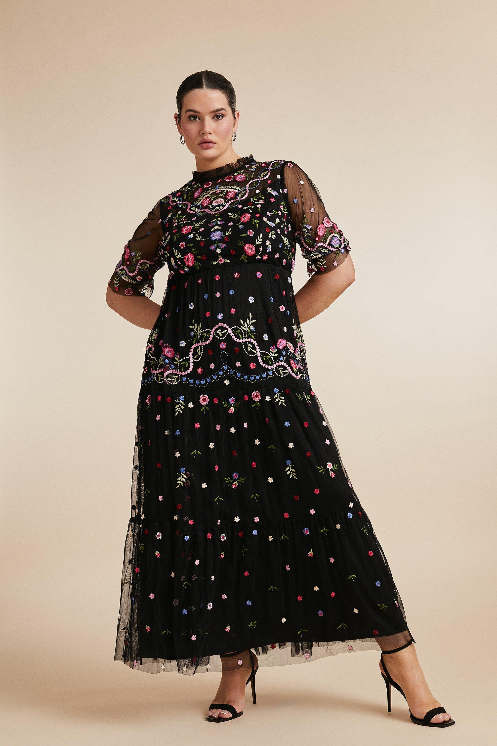 plus size embroidered maxi dress
