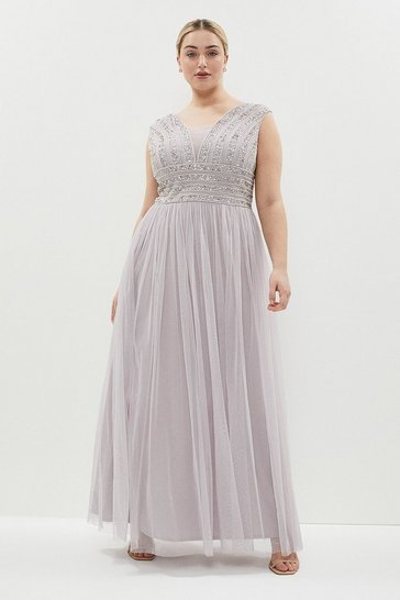 Plus Size Linear Embellished Bardot Maxi Dress​