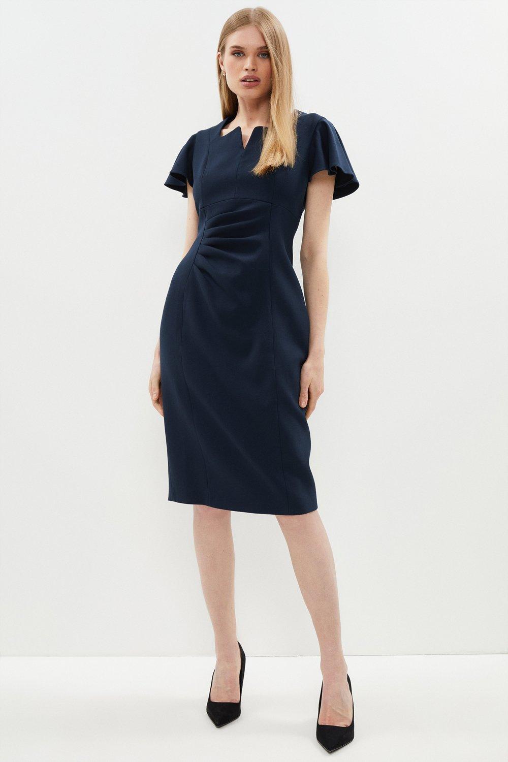 Premium Flare Sleeve Ruched Bodice Midi Dress | Coast