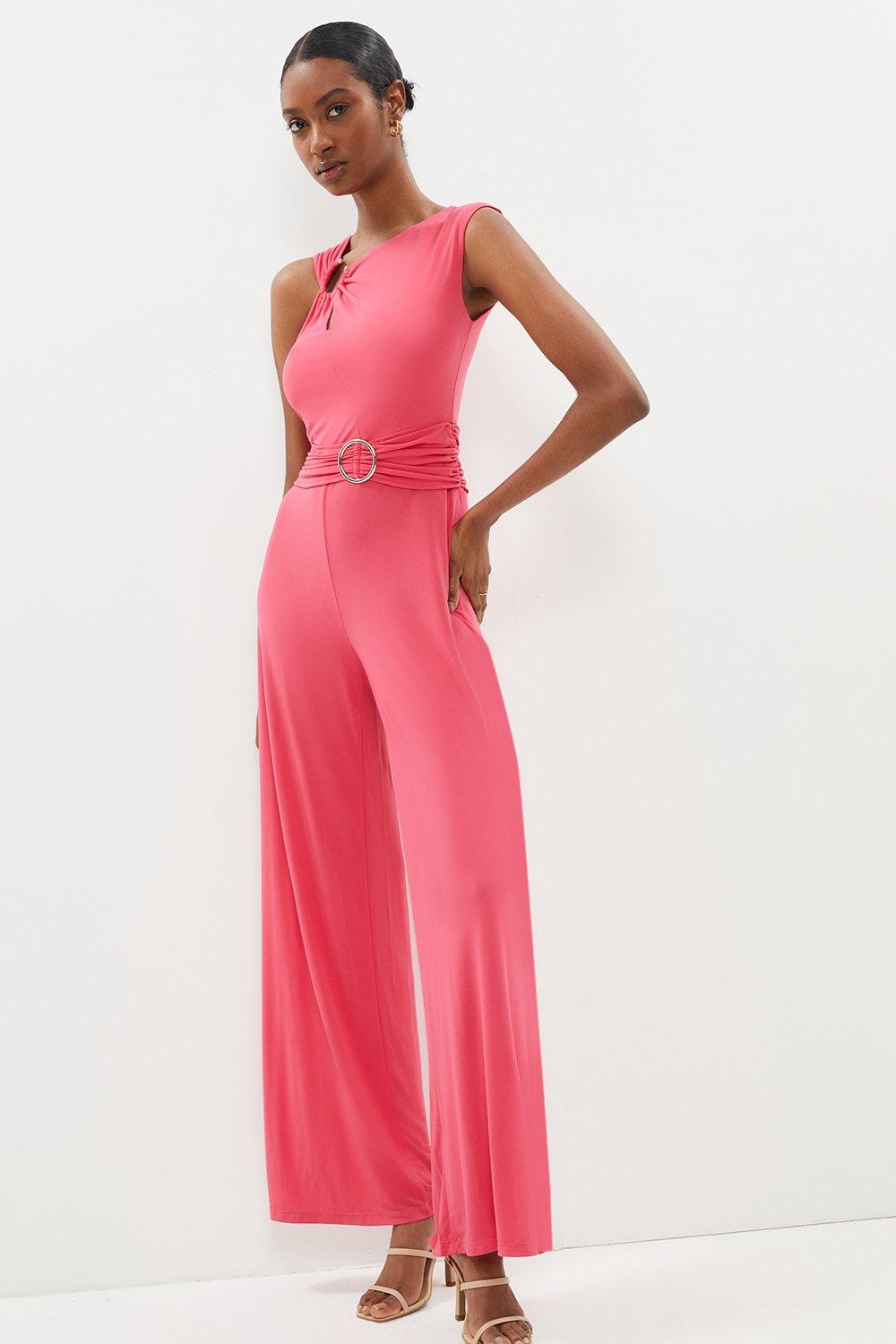 Slinky Jersey Ring Detail Jumpsuit - Bright Pink