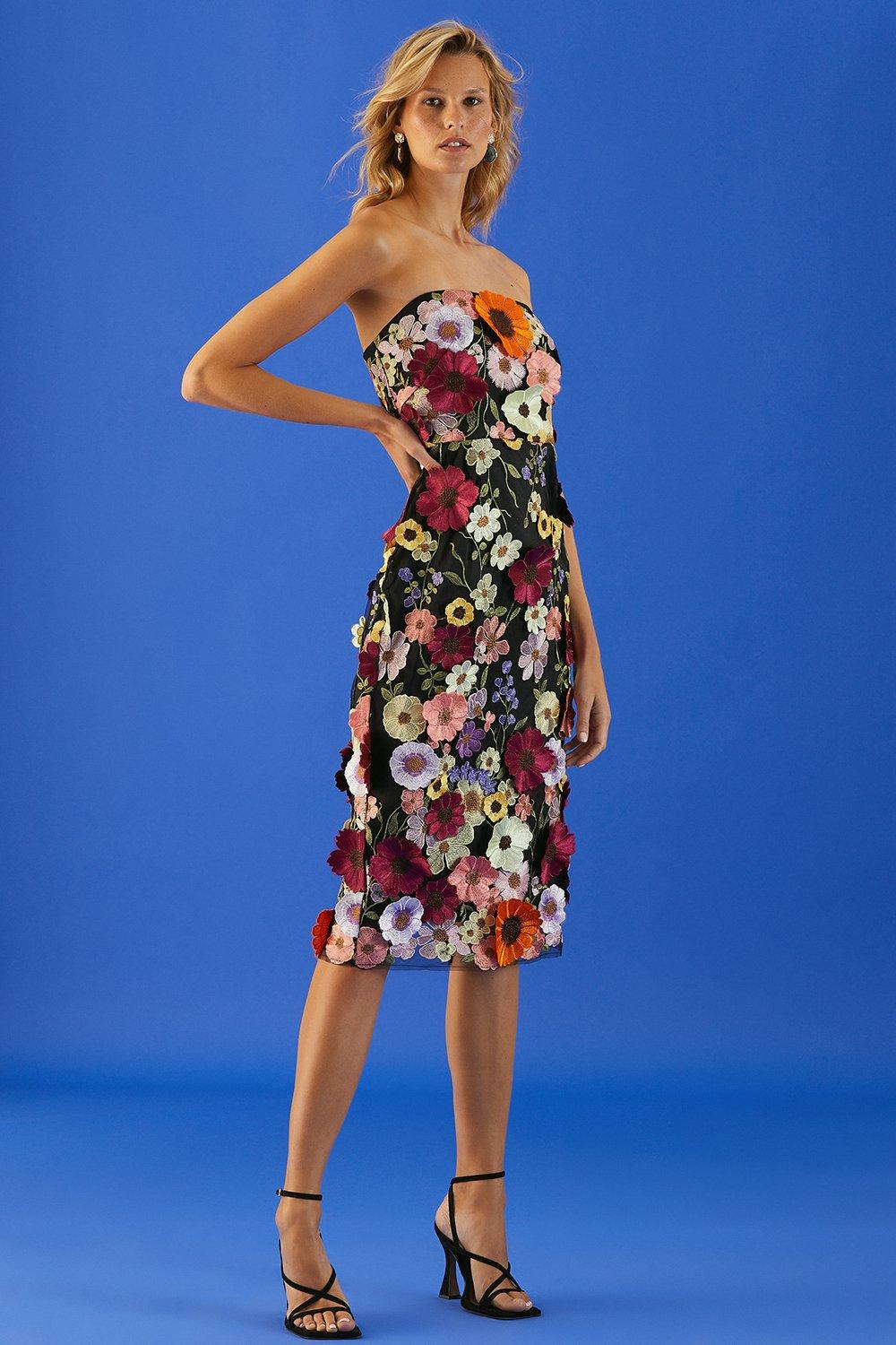 3d floral embroidered dress