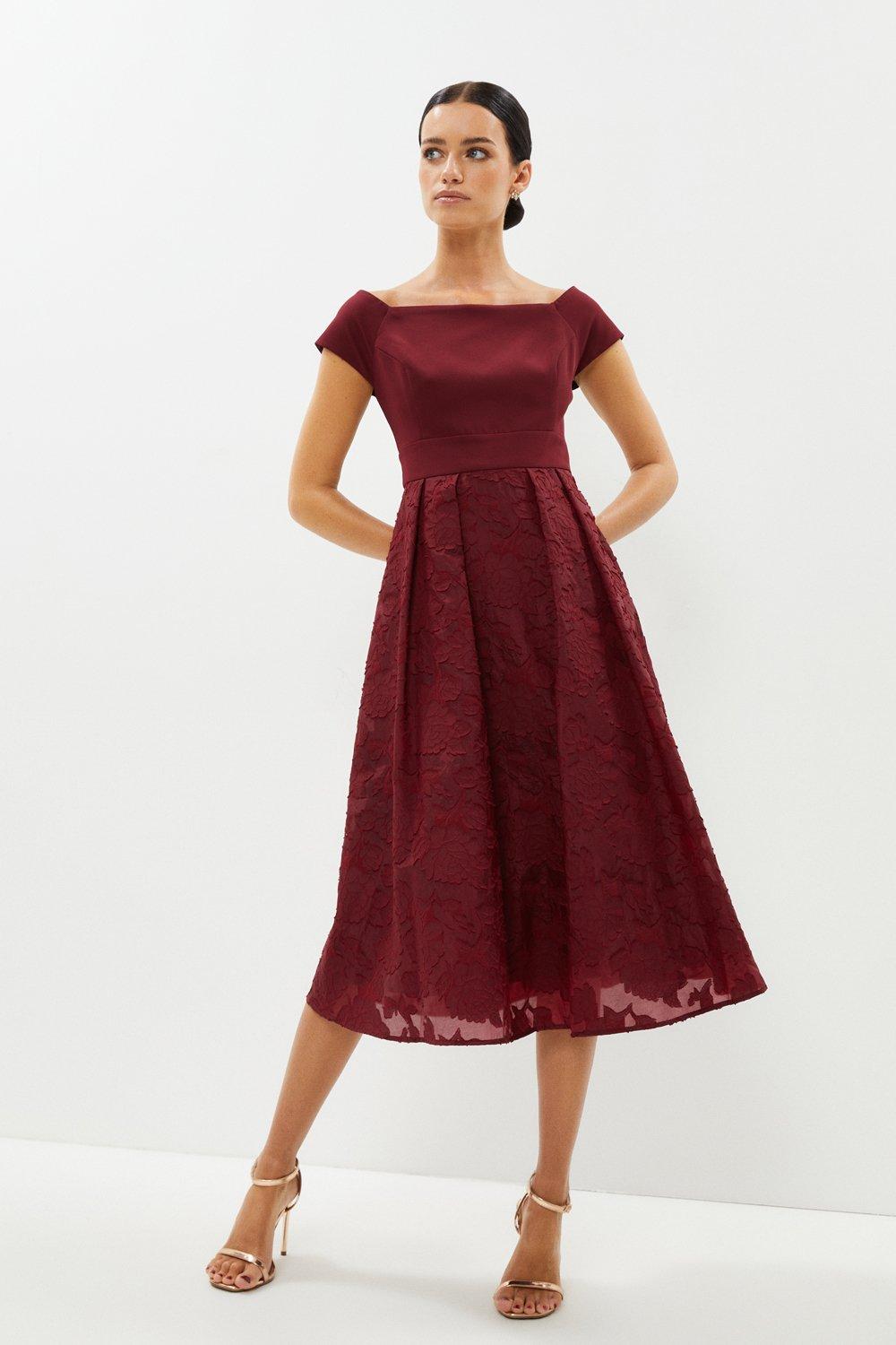 red cocktail dress with sleeves