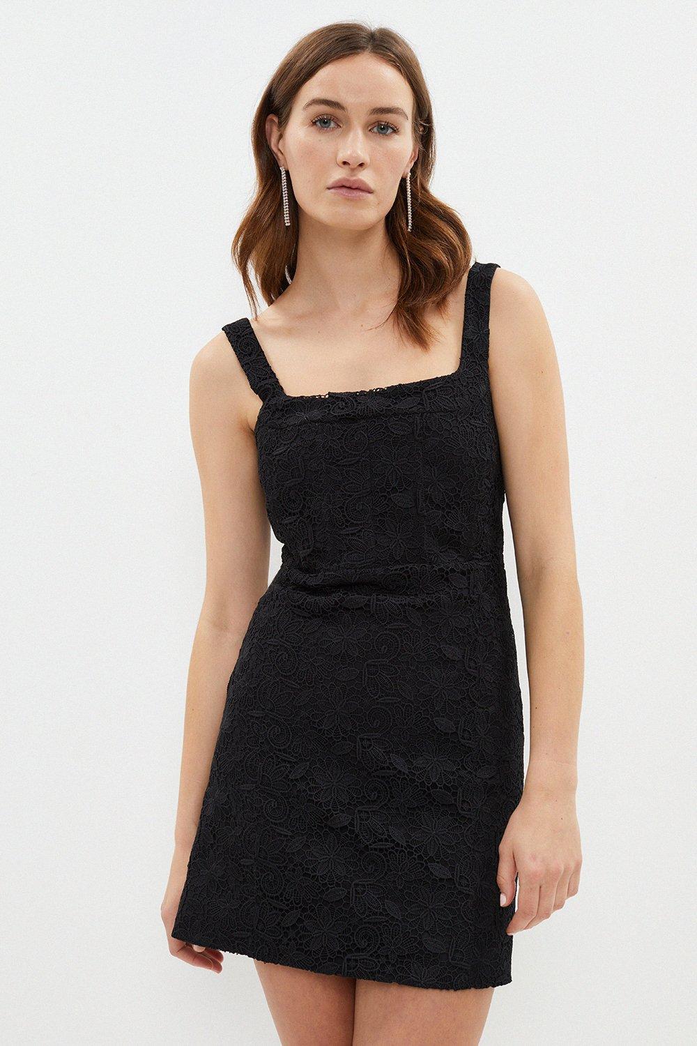 Premium Lace Panelled Mini Dress - Black