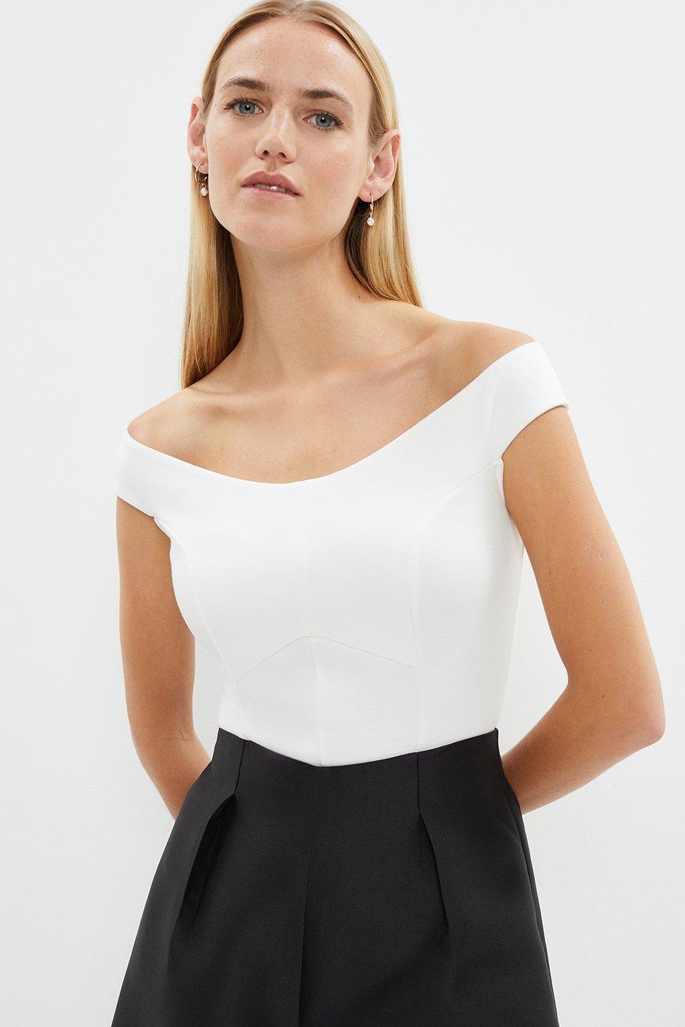 Seam Detail Bardot Ponte Outfitter Top - Ivory