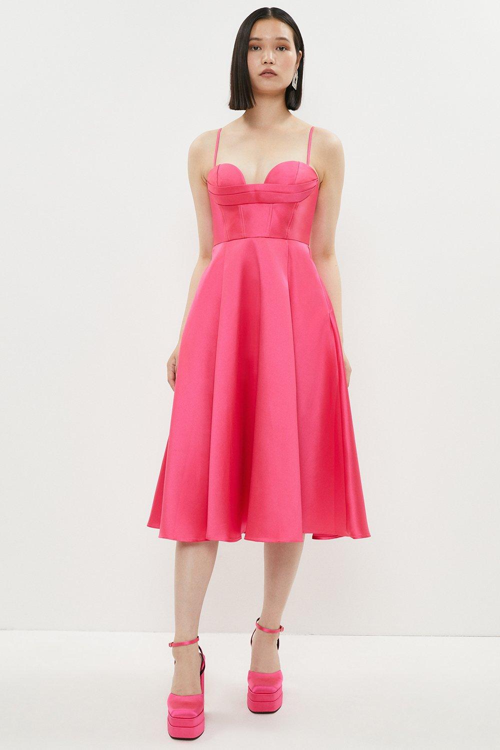 Twill Dress With Bust Cups & Cowl - Pink