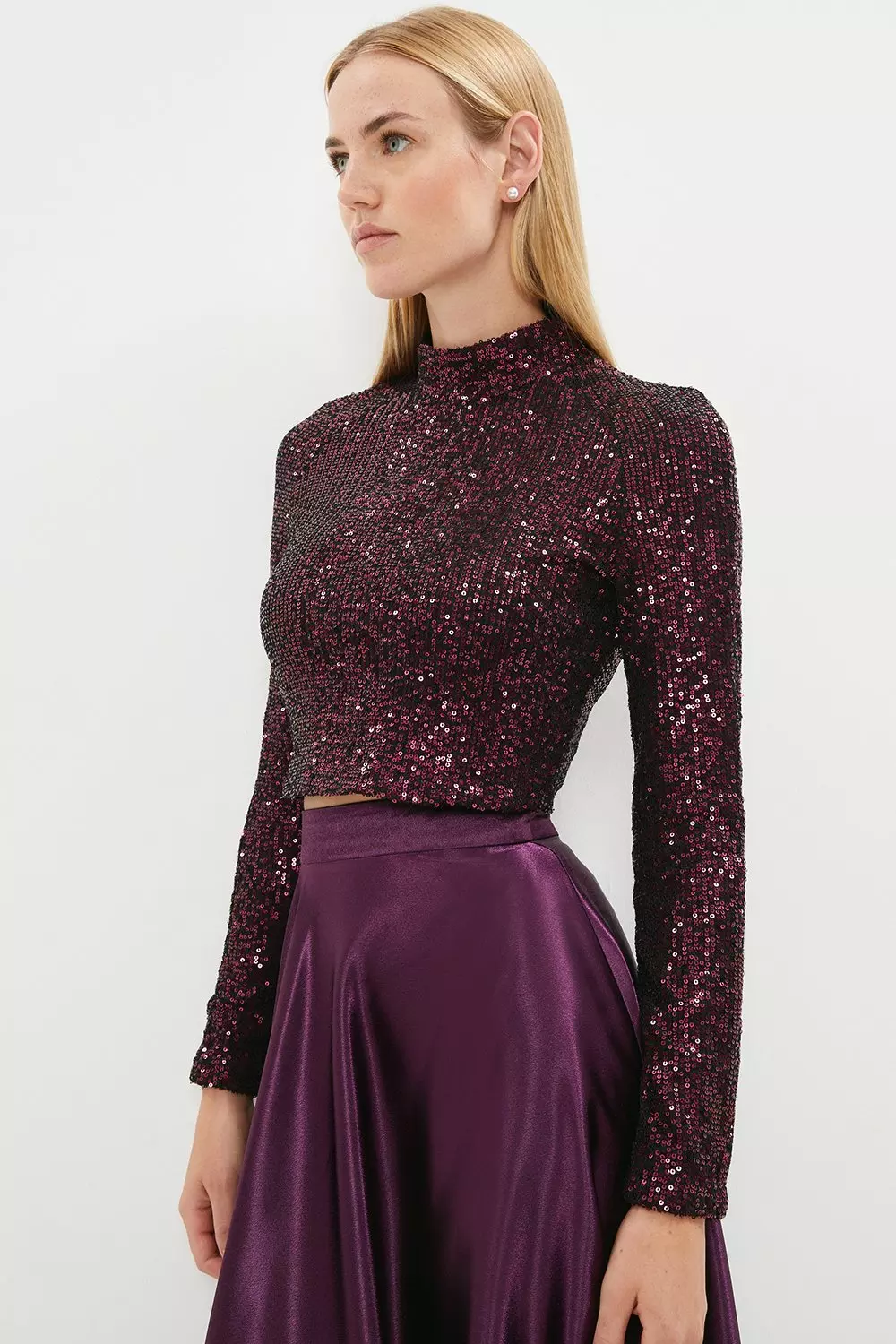 Sequin High Neck Long Sleeve Top | Coast