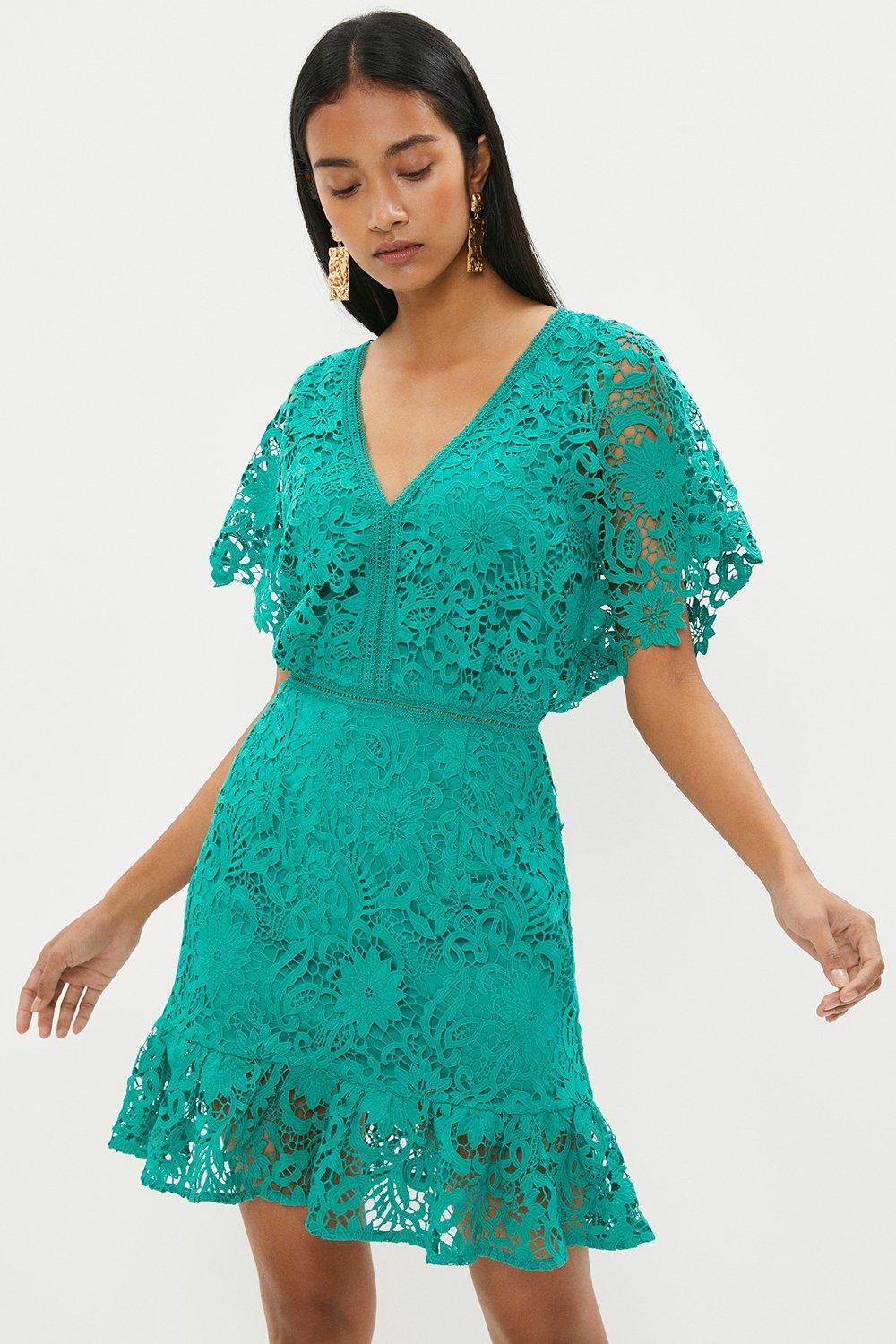 teal lace dress with sleeves