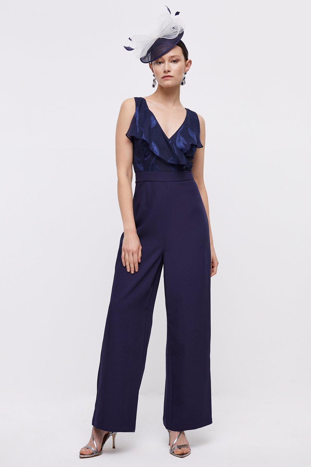 Jumpsuit With Wrap Frill Top - Navy