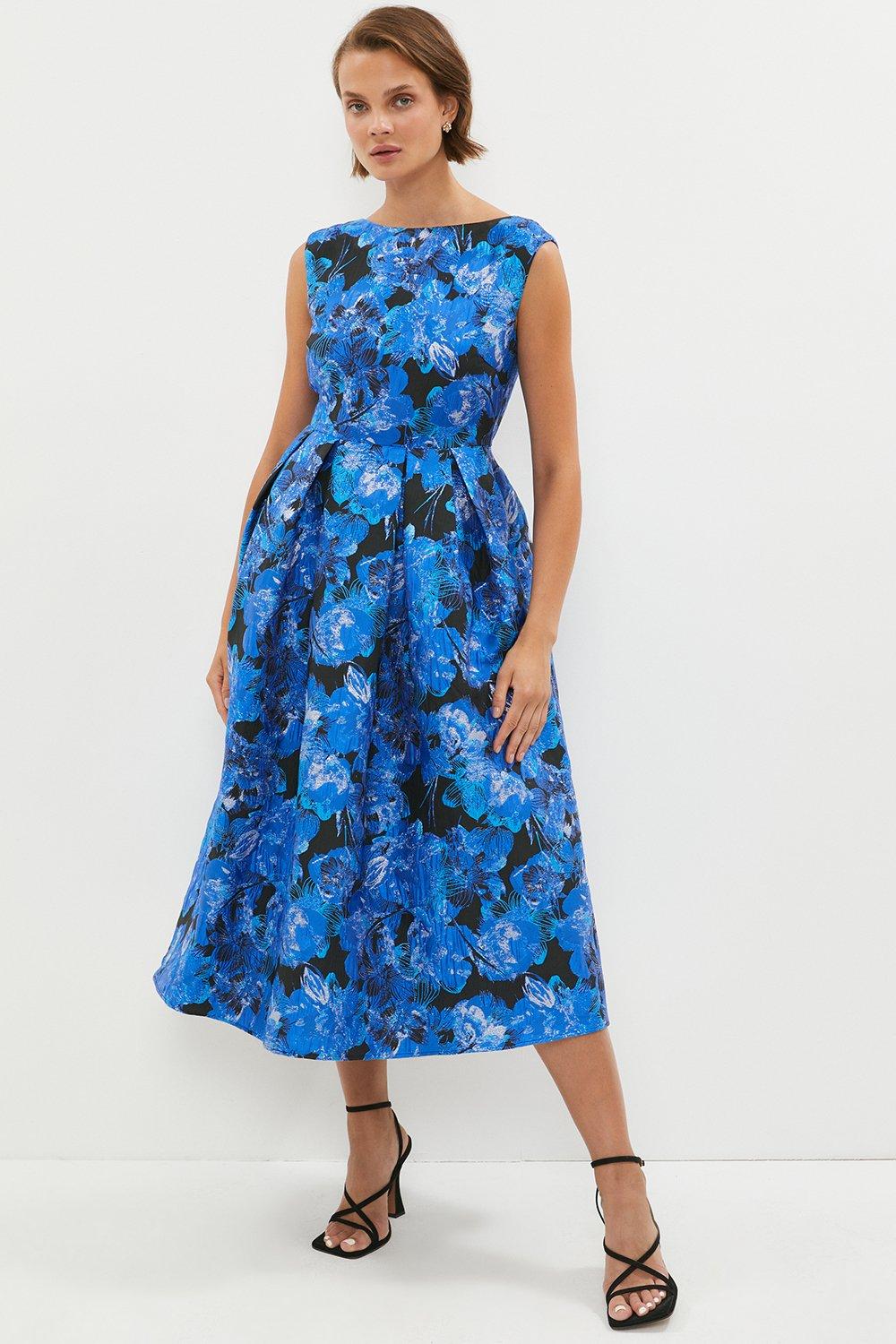 Jacquard Dress With V Back - Blue